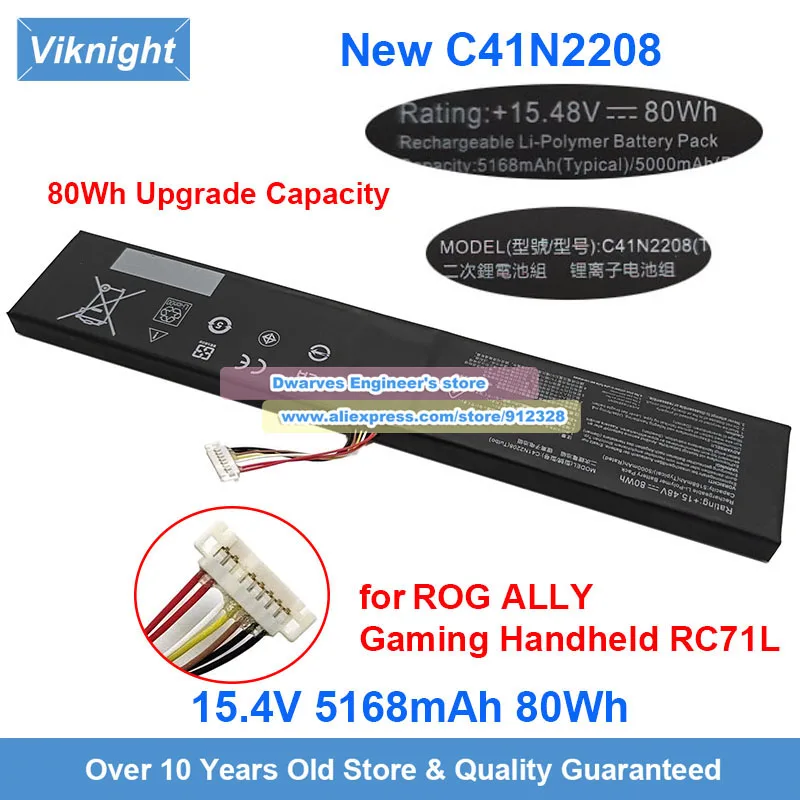 New C41N2208 Battery 15.48V 5160mAh 80Wh Upgraded for ROG ALLY Gaming Handheld RC71L High-Capacity Replacement Battery