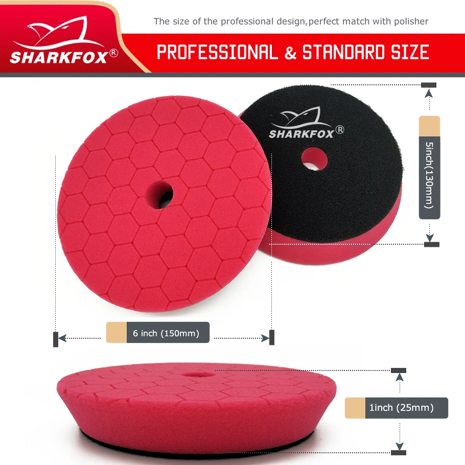 Sharkfox 5/6Mix Color Car Polishing Pads Car Spong Buffing Polish Pad With Hook&Loop For DA/RO/GA Car Buffer Polisher