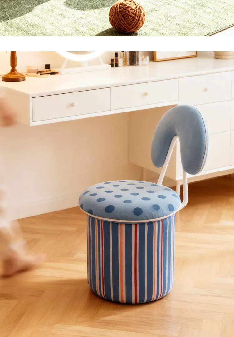 Trendy Two-Tone Mushroom Stool with Backrest for Bedroom, Ins Style Designer Vanity Chair view 6