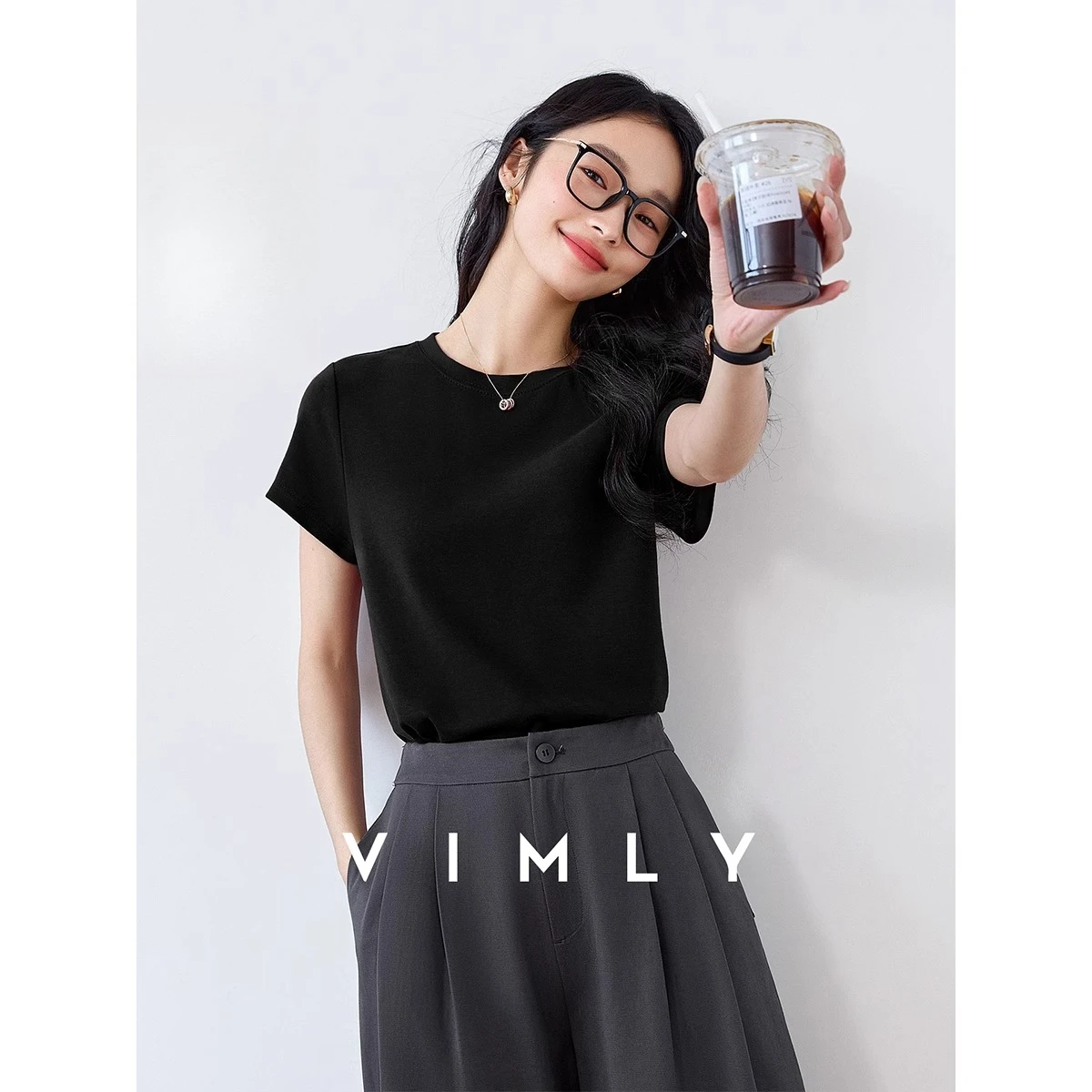

VIMLY Solid Color Woman T-shirt 2025 Summer Casual Knitted Crew Neck Loose Women's Short Sleeve Top Ladies Clothes M9876