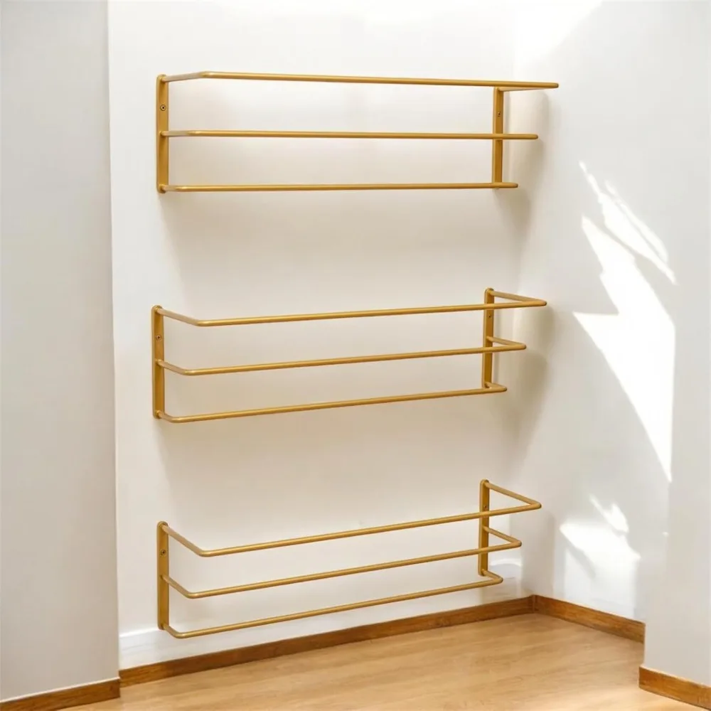 

Brass Shoe Rack Set of 3 Wall-Mounted, Closet, Space-Saving 3-Tier Wall Shoe Organizer for Entryway and Hallway