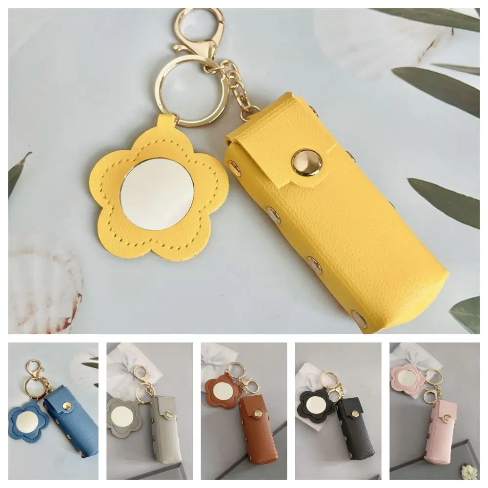 Przenośny etui na szminkę, mini torebka z PU skóry z kwiatowym lustrem, brelok do kluczy z lusterkiem do makijażu, zawieszka do plecaka, breloczek, prezent