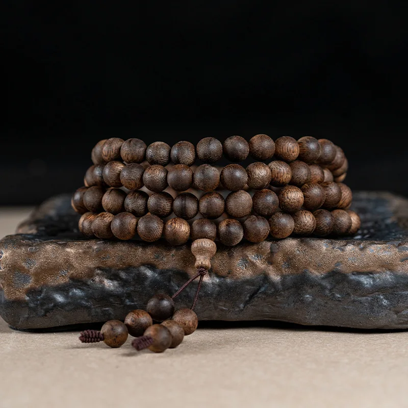 Natural Vietnam Nha Trang Agarwood Barrel Shaped Bead Bracelet Fidelity Old Eaglewood Buddha Beads Female Men's Single Circle Co