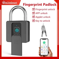 Padlock Fingerprint Bluetooth App with Remote Authorization Large ​Waterproof Heavy Duty Padlock for Truck Gate Door