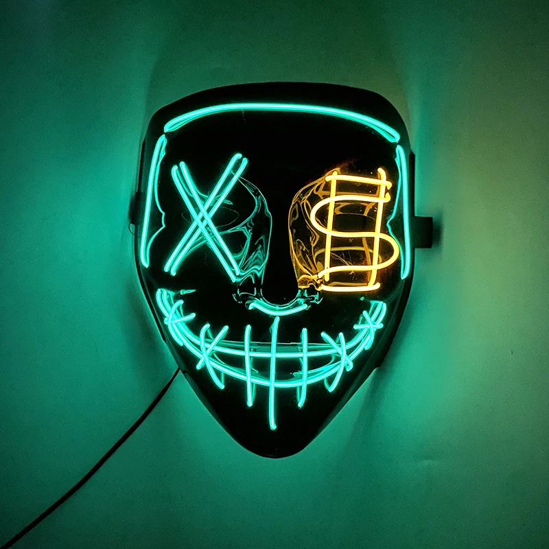 Halloween Luminous Neon Sacry Mask LED Party Purge Mask With Light Glowing Flashing Full Face Mask Festival Costume Supplies