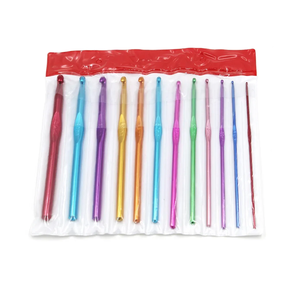 12pcs Metal Crochet Hooks 2.0mm-8.0mm Colorful Aluminum Alloy Crochet Hooks DIY Crocheting Tools