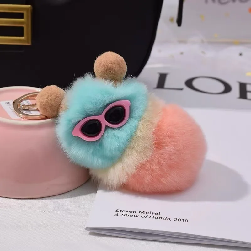 New model Cute Cartoon Plush Caterpillars Keychain Bag Ornaments Keyring Car Trinket Key Holder Easter Halloween Christmas