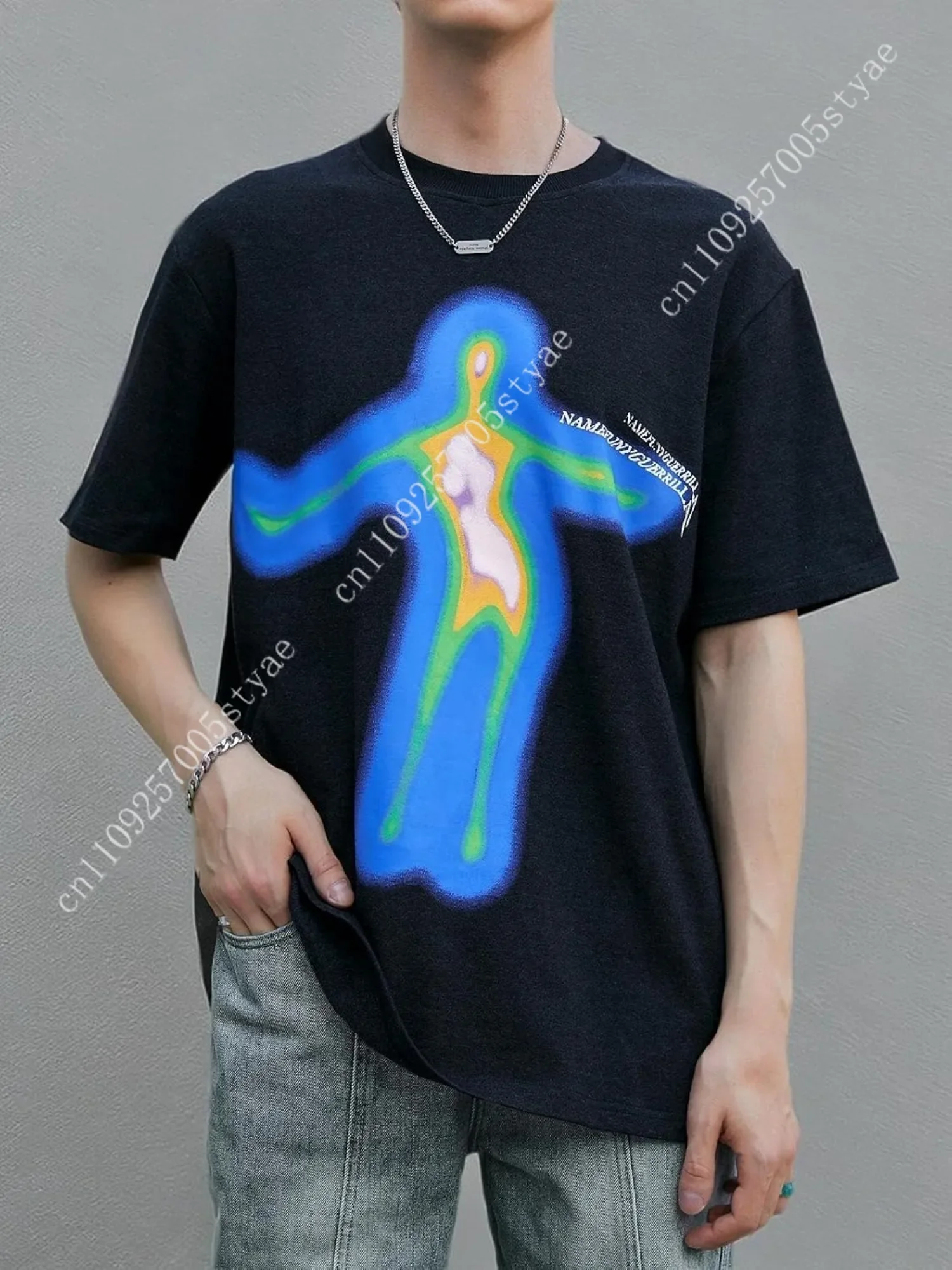 Laixton Men's Graphic Oversize Shirt Unisex Streetwear Casual Tunic Tops Loose Harajuku Aesthetic Tee Shirt