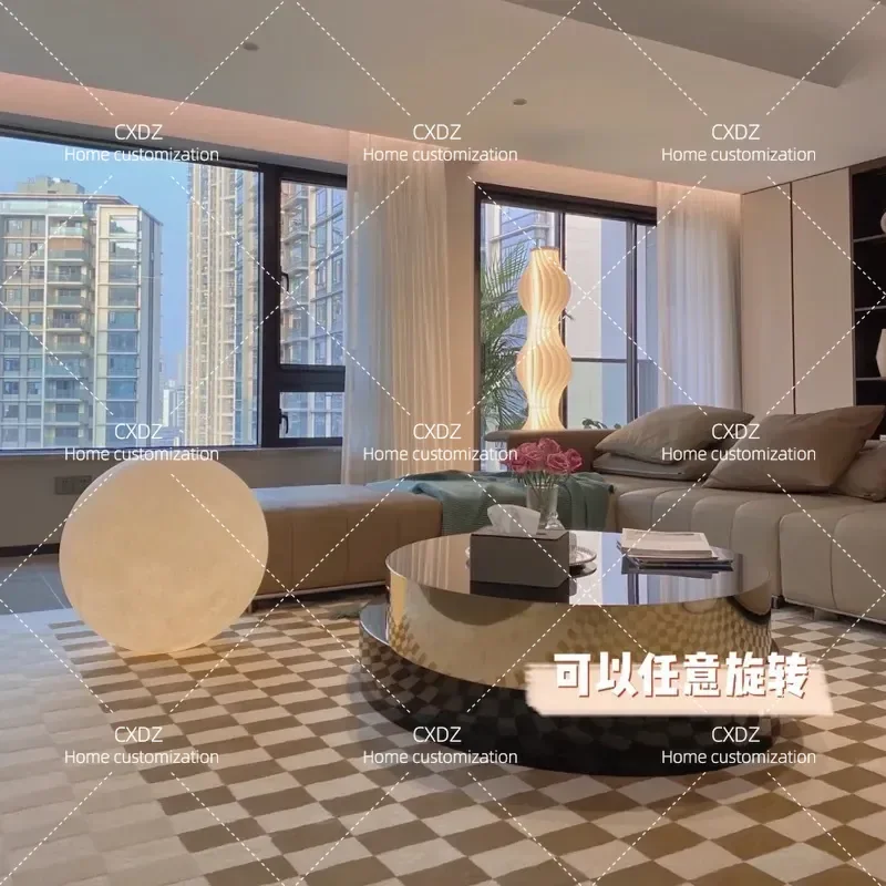 Postmodern Light Luxury Coffee Table High End Living Room Tea Table Creative Rotatable Small Apartment Double Layer Round