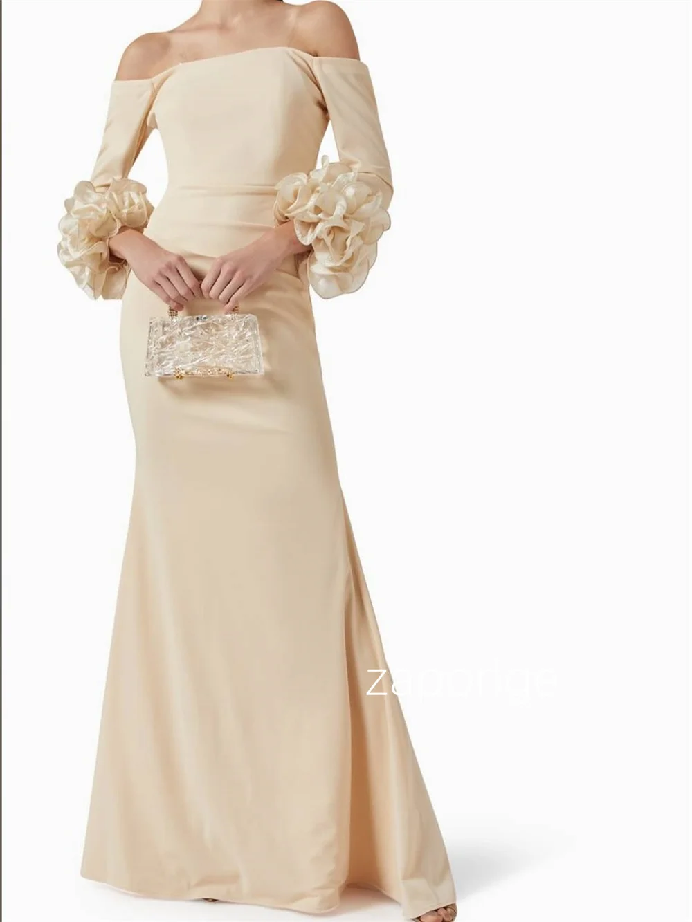 Customized High Quality Jersey Pleat Ruffle Trumpet Off-the-shoulder Long Dresses Bespoke Occasion Chinese Style