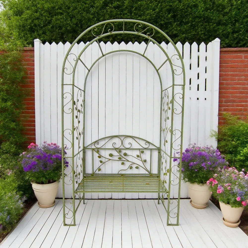 Wedding European-style wrought iron arch flower rack with door flower gate outdoor courtyard garden climbing vine rack rose gree