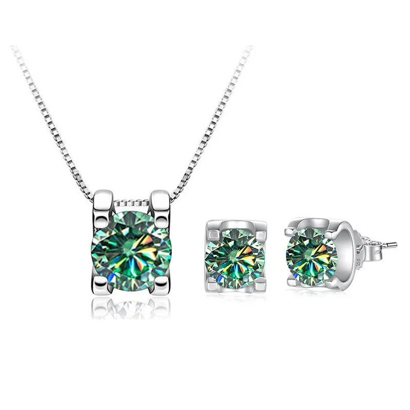 JoyceJelly 3ct D Clolor Real Moissanite Women's Sterling Silver 925 Jewelry Sets Earrings Necklace For Women Bridal Sets Gifts