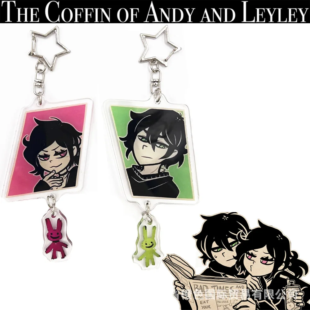 2pcs Game The Coffin of Andy and Leyley Cosplay Keychain Two-sided Acrylic Little Rabbit Pendant Keyring Accessories Gifts