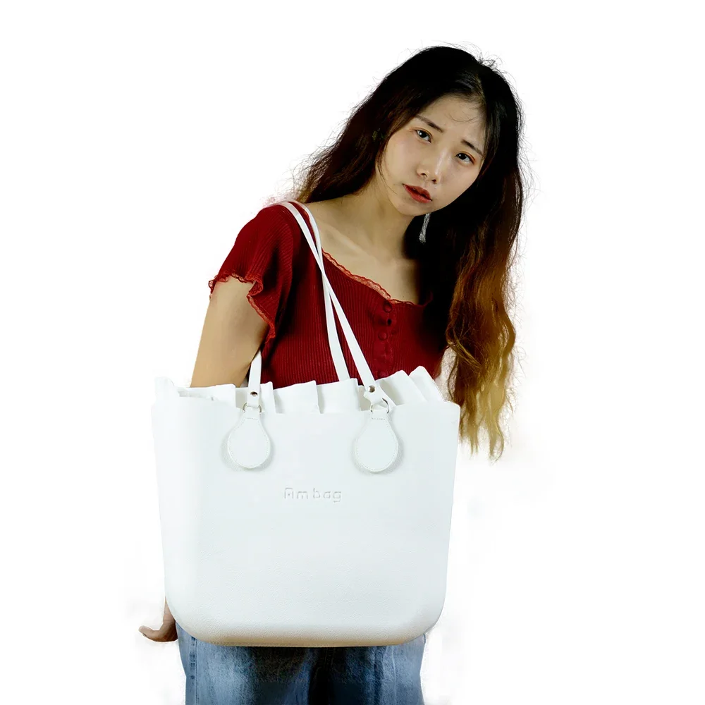 New Arrival Tanqu Long Edge Painting Handles Leather Flat PU Belt Drop End with Silver Rivet for OBag for EVA O Bag Body