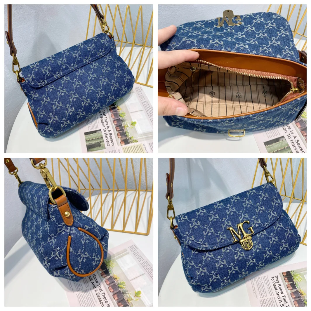 Luxury Denim Handbags Female Blue Jeans Tote Bag New Fashion Versatile Messenger Bag EW6389