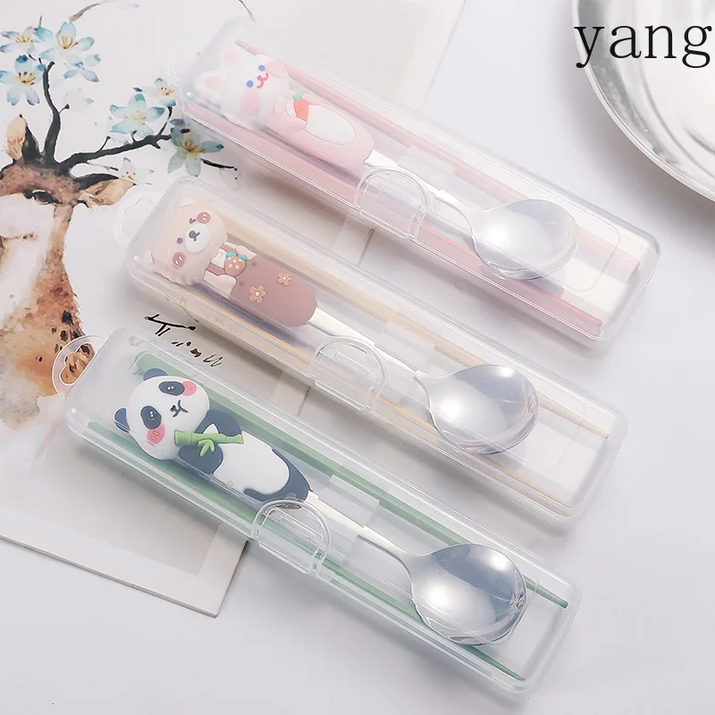 CX stainless steel portable tableware, cartoon silicone two-piece set