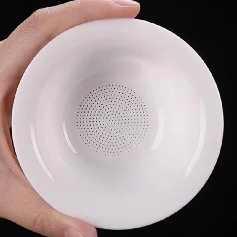 Mutton fat jade white porcelain all-in-one full ceramic hole tea drain ceramic tea set accessories tea filter tea maker