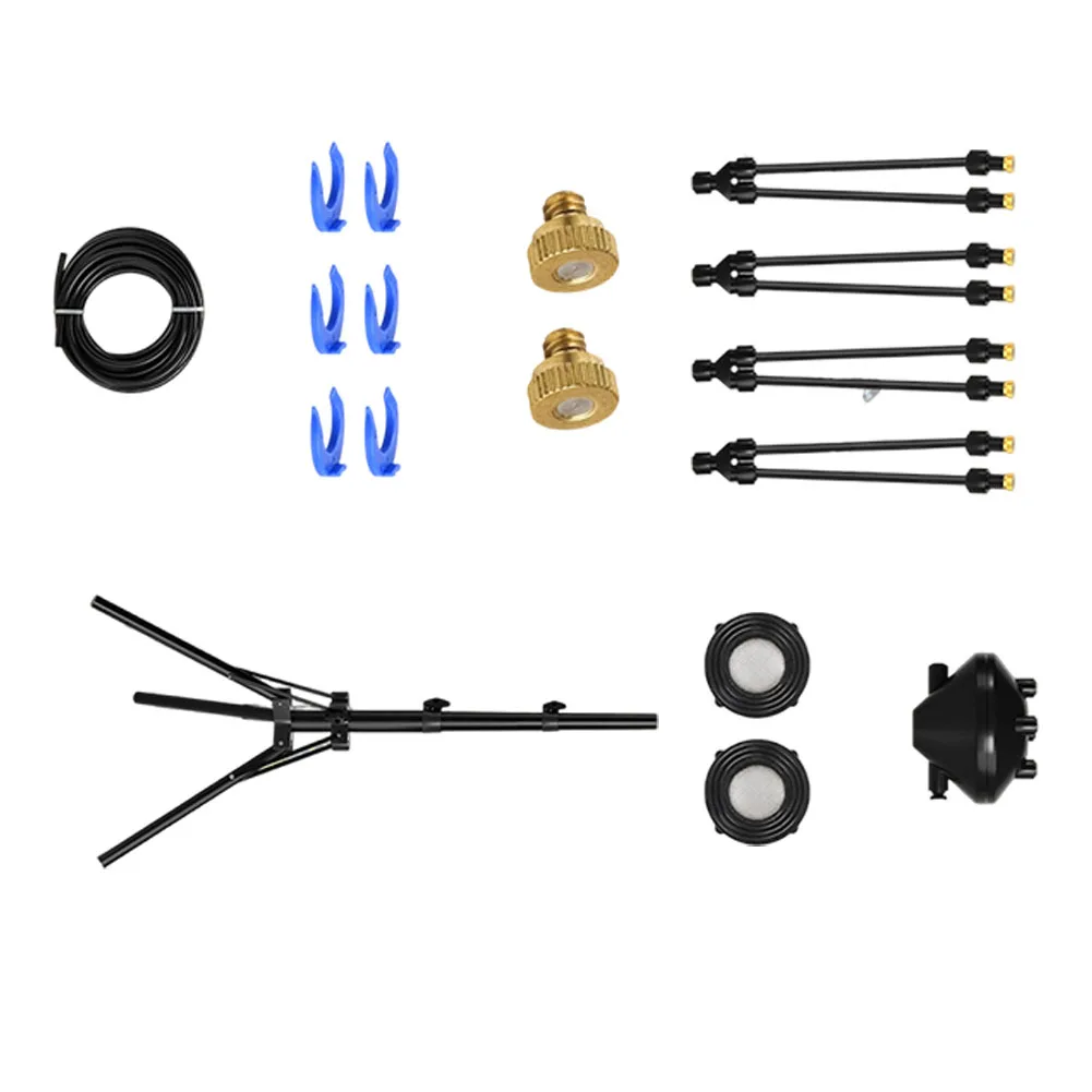 Garden Mist Cooler 8 Nozzle Outdoor Misting Kit with Adjustable Tripod Stand 2.6 to 5.3 ft and Leak Resistant Design