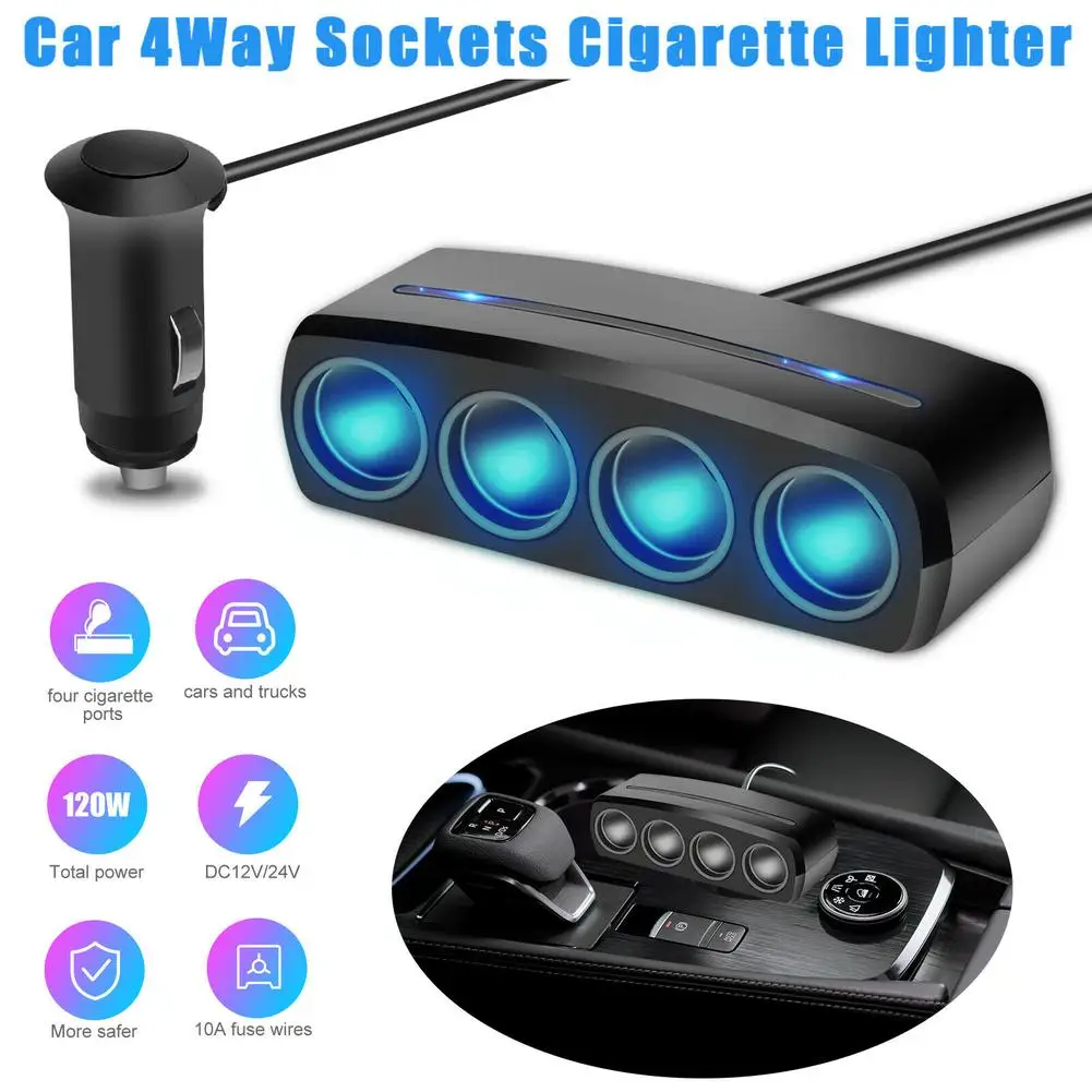 

New 4 Way Multi Socket Car Cigarette Lighter Splitter USB Plug Charger DC 12V/24V Triple Adapter Car Charger Vehicle Cigarette