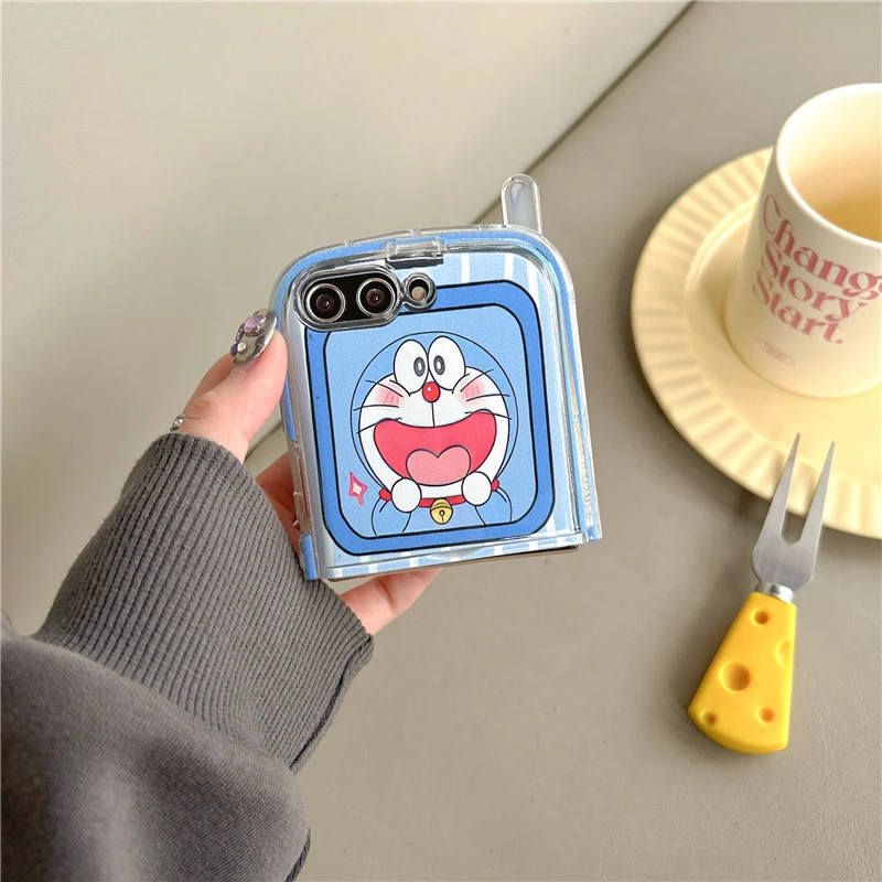 Cute Cartoon Japan Anime Doraemon Phone Case For Samsung Galaxy Z Flip 7 6 5 Hard TPU Cover For Z Flip 4 3 With lanyard view 5