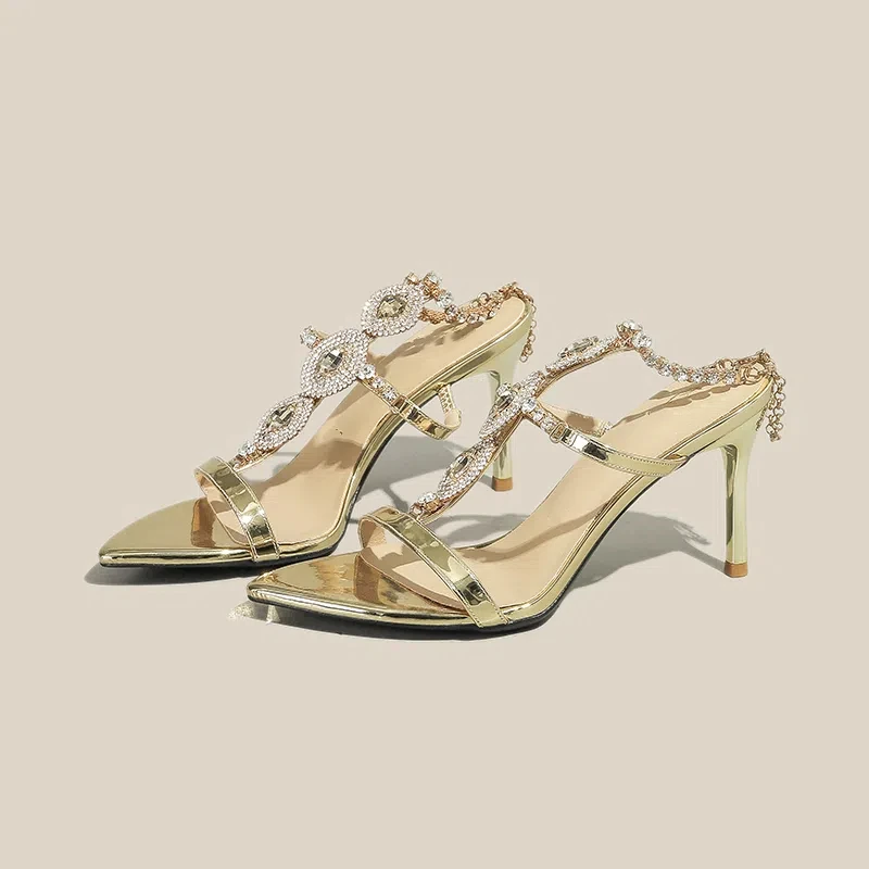 

New Spring and Summer High-heeled Sandals Pointed Rhinestones Fairy Sexy Nightclub Gentle Stiletto High-heeled Sandals