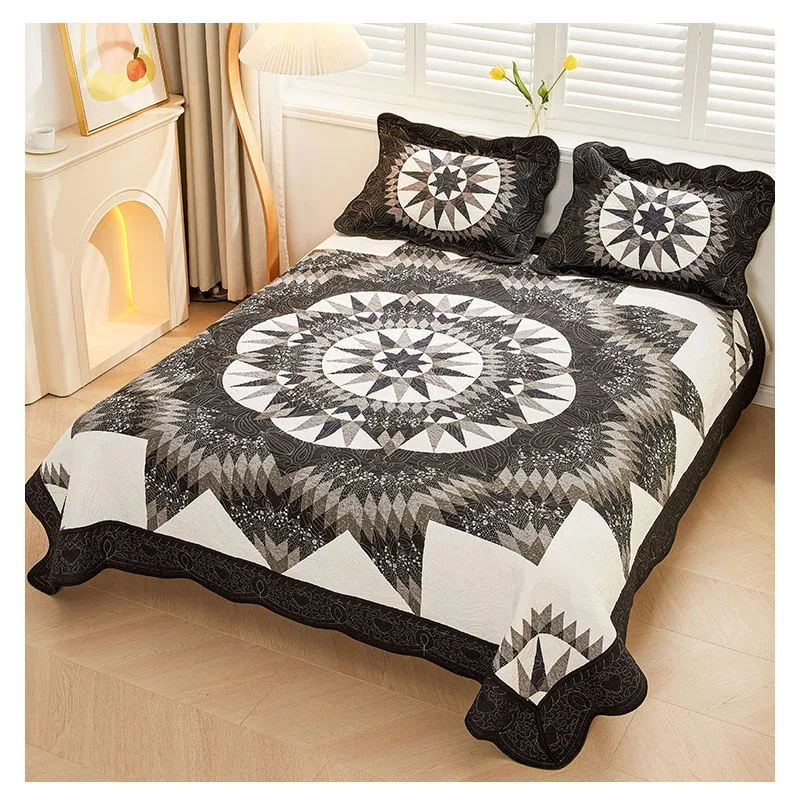 

Hand Patchwork Cotton Quilt Set 3PCS Quilted & Embroidered Bedspread Bed Cover King Queen Size Summer Lightweight Comforter