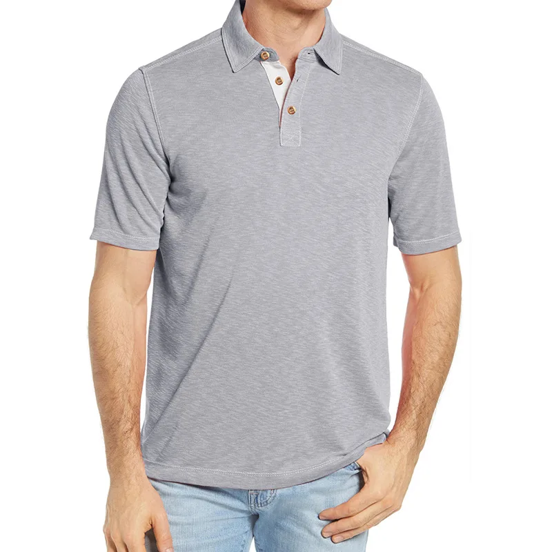 Men's Short Sleeve Polo Shirt 100% Cotton Casual Color Block Collared T Shirt for Men Foreign Trade