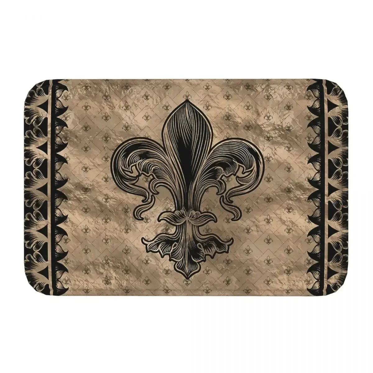 Gothic Bath Non-Slip Carpet Fleur De Lis Black And Gold Living Room Mat Welcome Doormat Home Decoration Rug