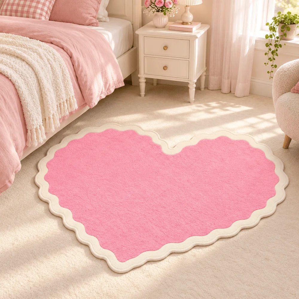 Heart Shaped Area Rug Soft Flannel Non Slip Floor Mat For Bedroom Nursery Dressing Room Living Room Home Decor Romantic Gift