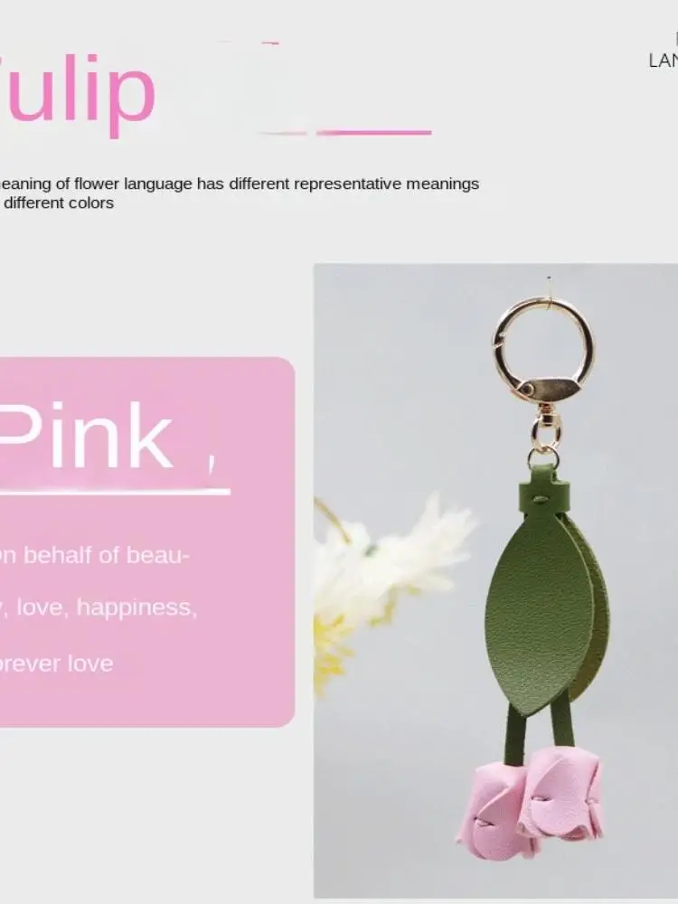 Zoete Tulp Tas Hanger PU Leer Dopamine Verse Rugzak Decoratie Tas Match Accessoires Koreaanse Stijl Autosleutelhangers Meisje - afbeelding 2