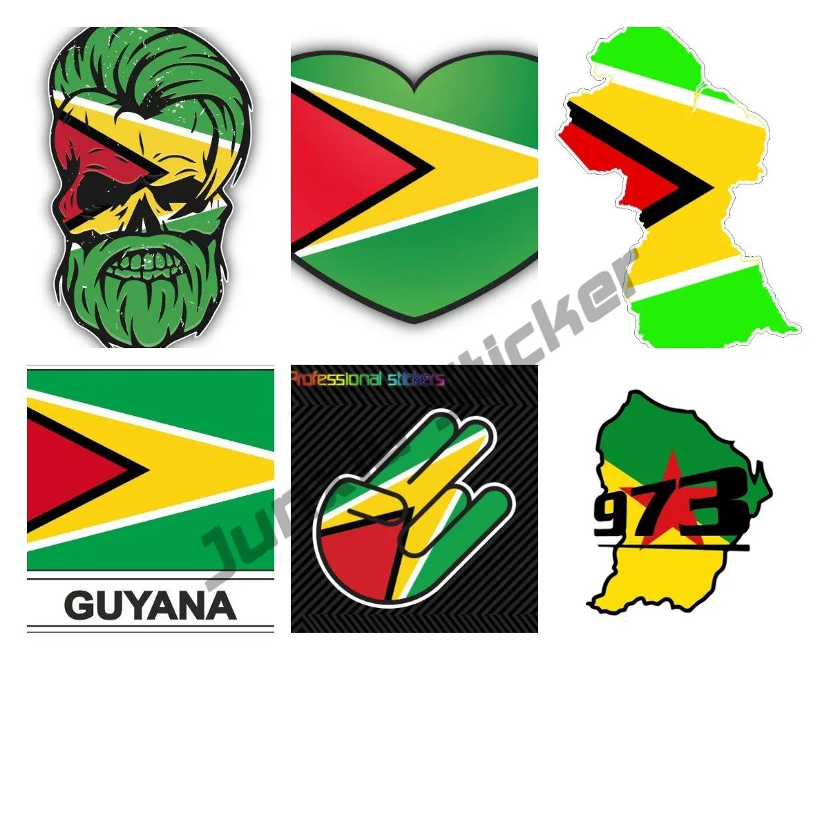 Grunge Beard Skull Guyana Flag Sticker Car Accessories Guyane 973 Flag Map Car Sticker Helmet Decal