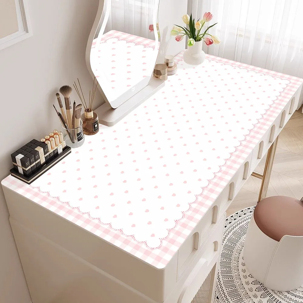 PU Leather Desk Mat Protector Korean Ins Full Screen Love Heart Y2K Mouse Pad Office Laptop Waterproof Non-Slip Desk Blotter Pad