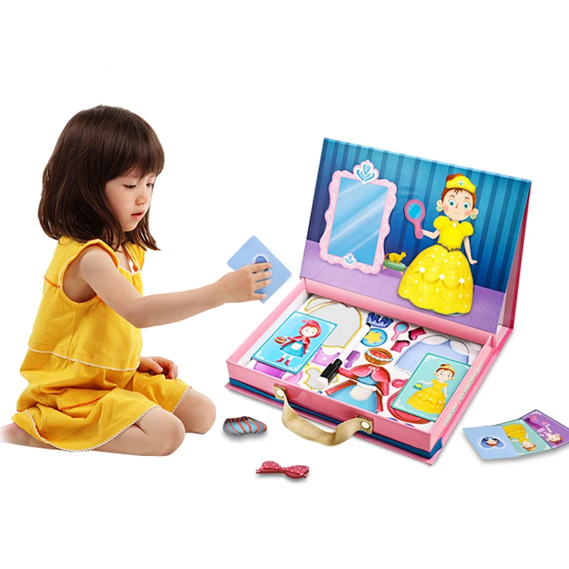 

Baby Cartoon Girl Dress up Game Magnetic Puzzles Letters Writing Drawing Board Kids Early Learning Educational Toys for Children