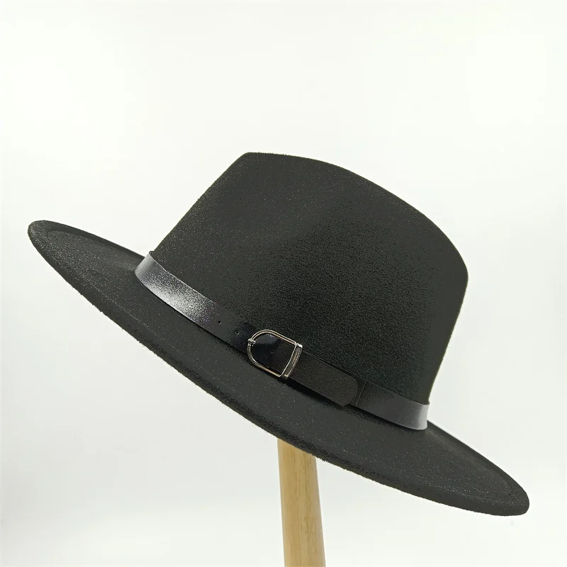 Monochrome fedora belt felt hat women\'s jazz hat fedora grass green women\'s fedora women\'s hat wholesale