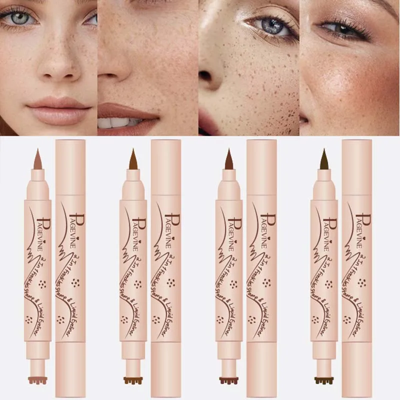 Dwustronny pisak do piegów, makijaż 3-w-1, eyeliner, piegi, wodoodporny korektor do twarzy, konturowanie, naturalny brązowy makijaż piegów.