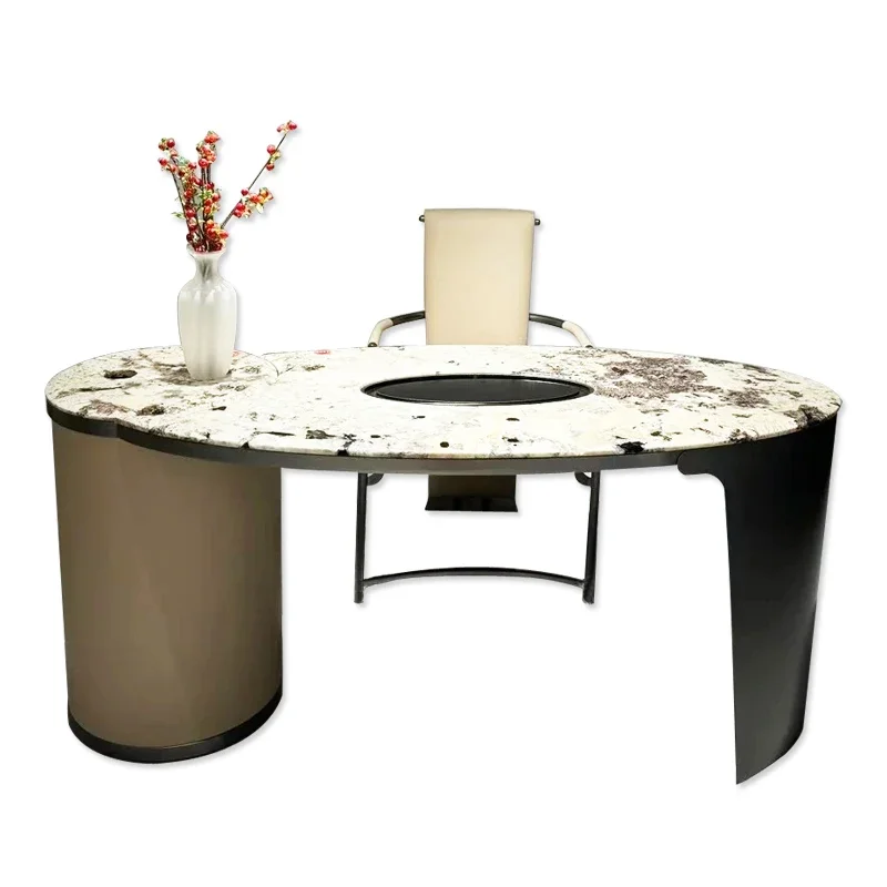 

Imported natural luxury stone snow mountain orchid marble tea table special-shaped minimalist flat high-end tea table