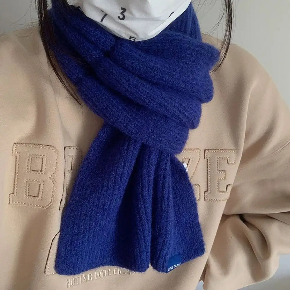 Winter Warm Solid Color Cross Scarf Woolen Thicken Knit Scarf Short Neckerchief Women