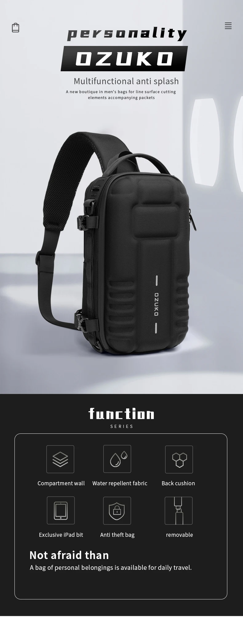 OZUKO Hard Shell Chest Bag MenSports Shoulder Bag Multifunctional Large Capacity Waterproof High Quality Outdoor Tactical Bag