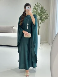 Robe musulmane Eid pour femme, manches chauve-souris, Satin Jalabiya Abaya, robes de soirée marocaines, Ramadan, Kaftan, Islam, Dubaï, Robe longue arabe, 2024