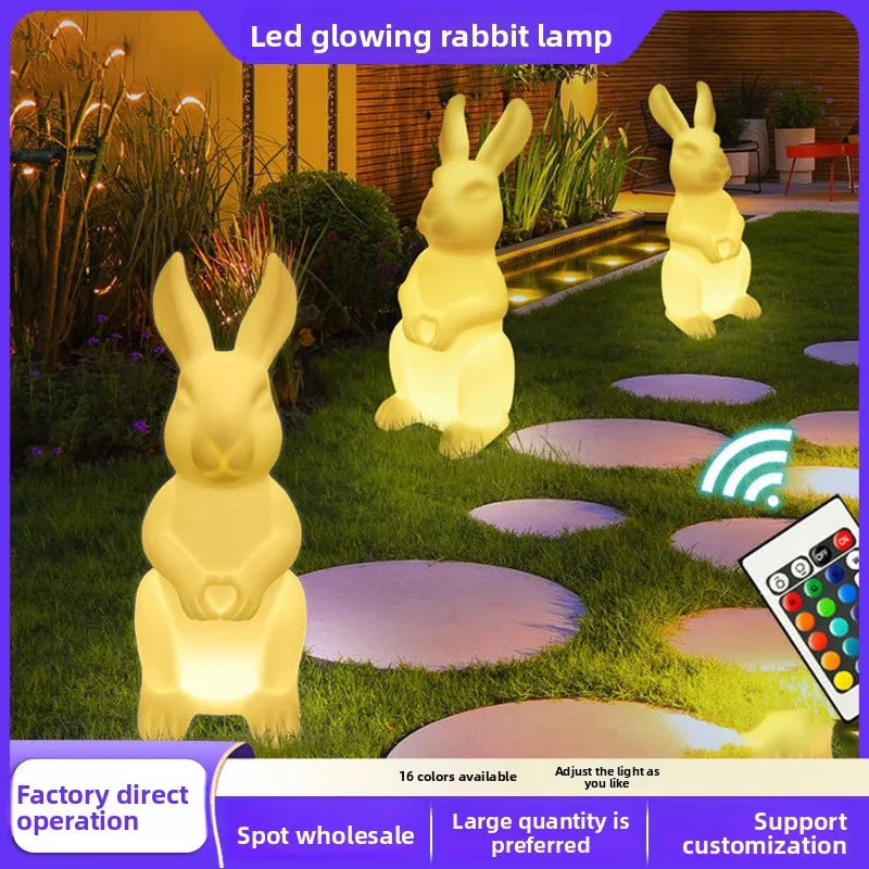 Outdoor luminous rabbit lamp, courtyard landscape garden lawn solar decoration atmosphere Mid-Autumn Festival jadeanimal lamp