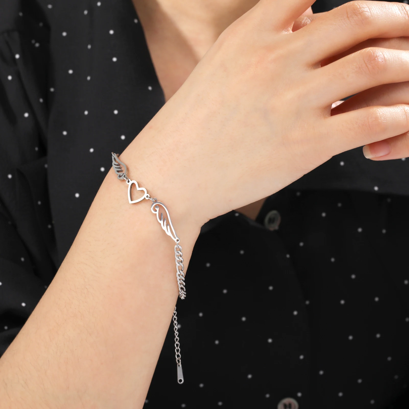 COOLTIME Herz Engelsflügel Armbänder für Frauen Edelstahl Goldene Farbe Hand Fußkette Charm Schmuck Geschenk – Detail 8