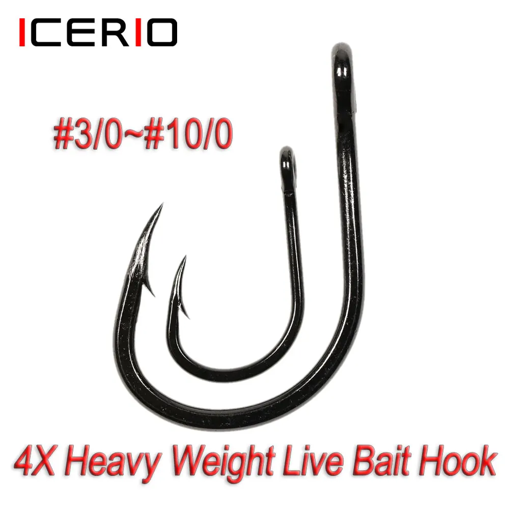 ICERIO #3/0~#10/0 Saltwater Heavy Weight Live Bait Hook 4X Heavy Wire Heavy Duty Single Jig Hook For Sea Fishing Big Game Fish