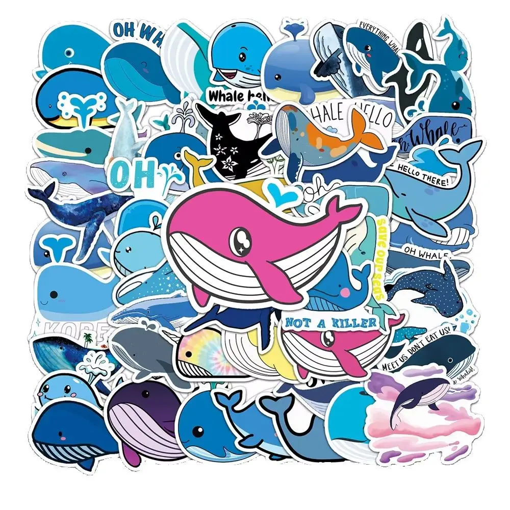 51PCS Cute Cartoon Whale Animal Creative Stickers Graffiti Guitar Skateboard Laptop Children's Toys Cute Stickers