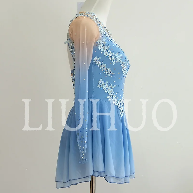 LIUHUO Eiskunstlaufkleid Mädchen Damen Teenager Dehnbar Spandex Hellblau Wettbewerb Großhandel BD1655