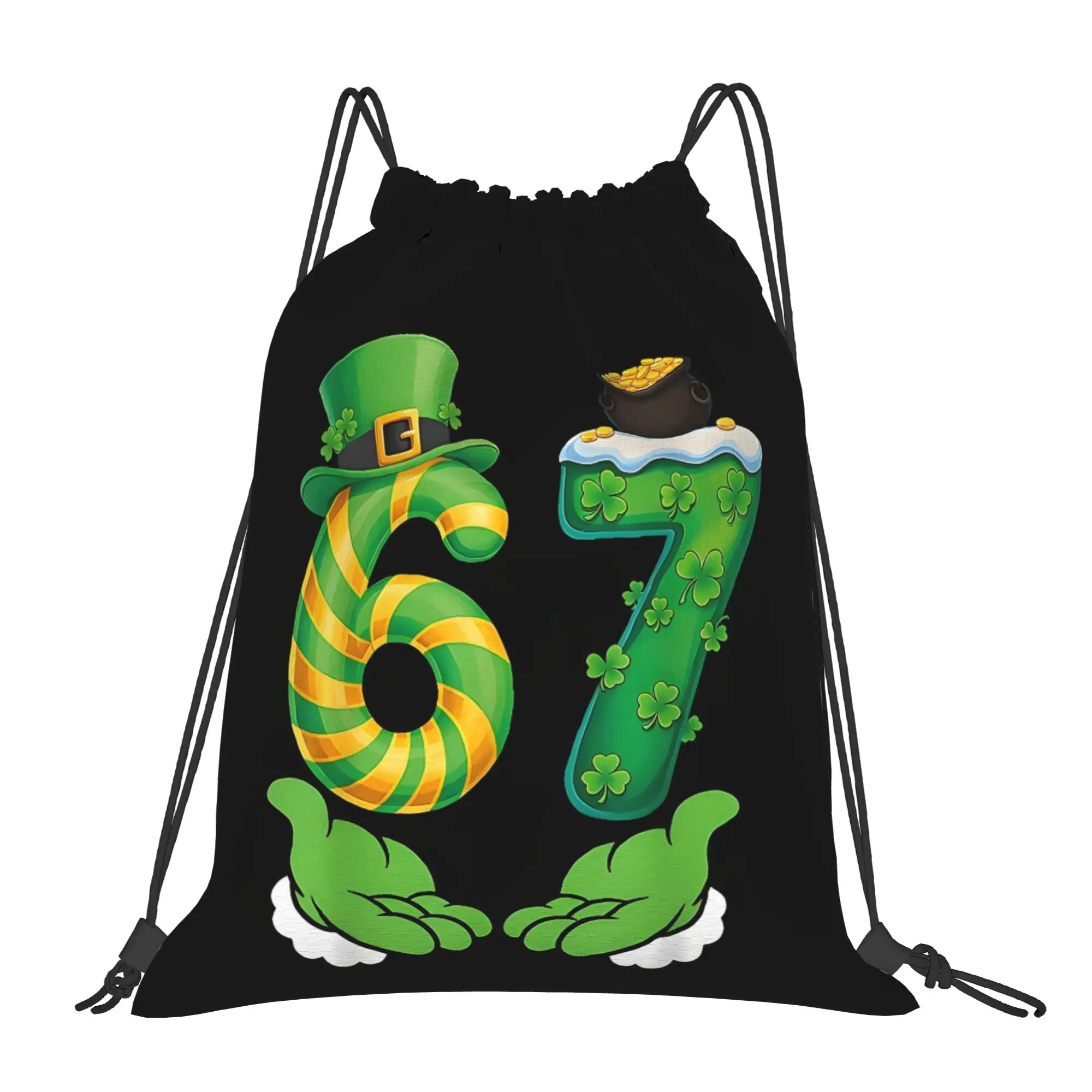 Six Seven Gen Lucky 67 Shamrock Leprechaun 67 Portable Shopping Drawstring Backpack Riding Backpack Gym Clothes Drawstring Bags