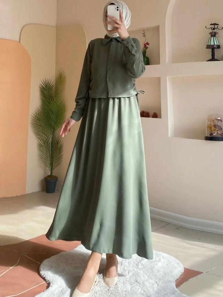 2 Piece Set Skirt Suits Muslim Fashion Abaya Women Outfits Luxury Long Sleeve Tops And Pleated Skirts African Party Dresses