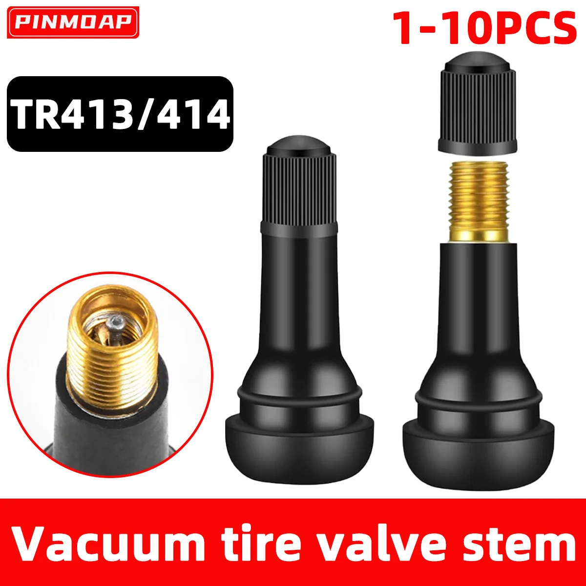 

PINMOAP TR413/414 Vacuum Tire Valve Snap In Rubber Material With Dust Cover Motorcycle Valve Resistant To High Temperature