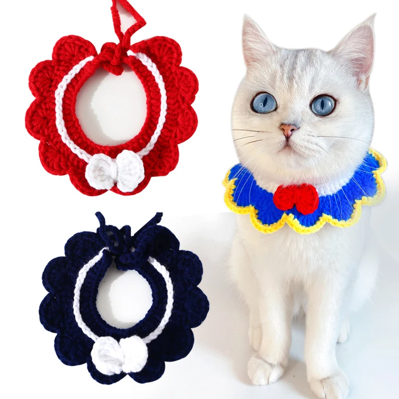 

Cute Hand-Woven Cat and Dog Collar Knitted Necklace Pet Puppy Bow-knot Tie Bib Collar Pet Scarf Supply Dress Up Tool Decorative