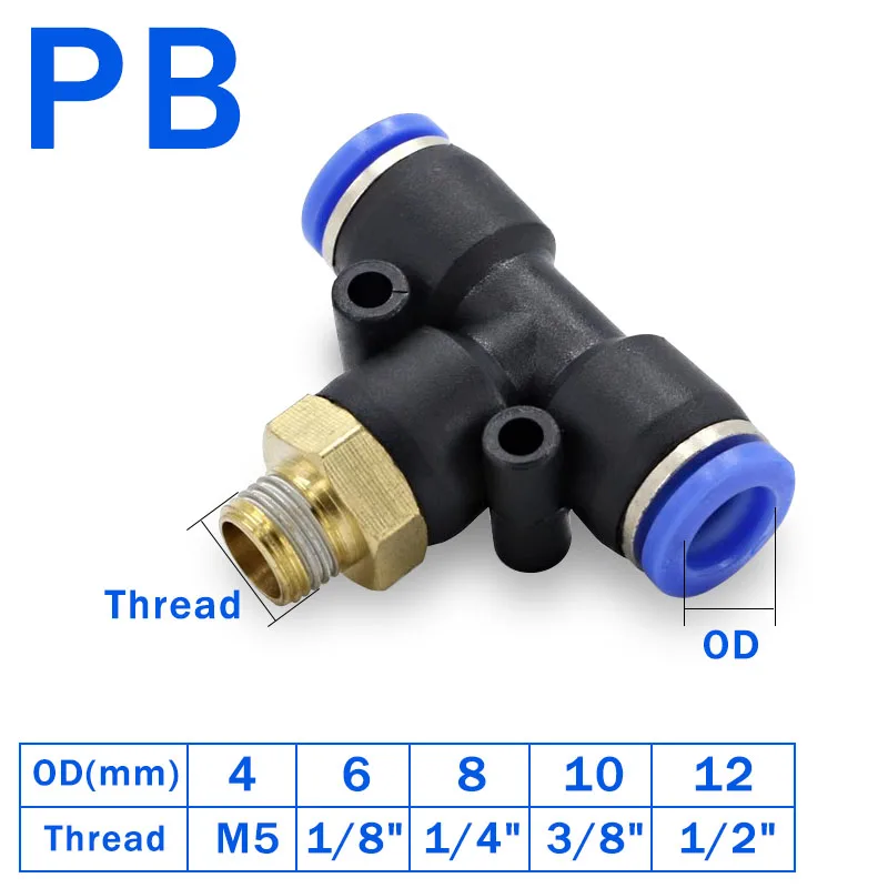 

20/50PCS 6-12mm Hose Tube To 1/8 1/4 3/8 1/2 Thread Air Compressor Joint Coupler PB Tee T Type Pneumatic Fitting Quick Connector