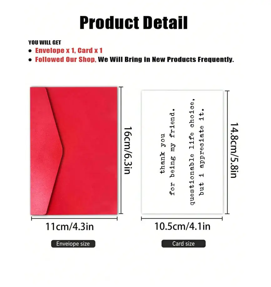 1pc Funny Thank You Card With Envelope, 